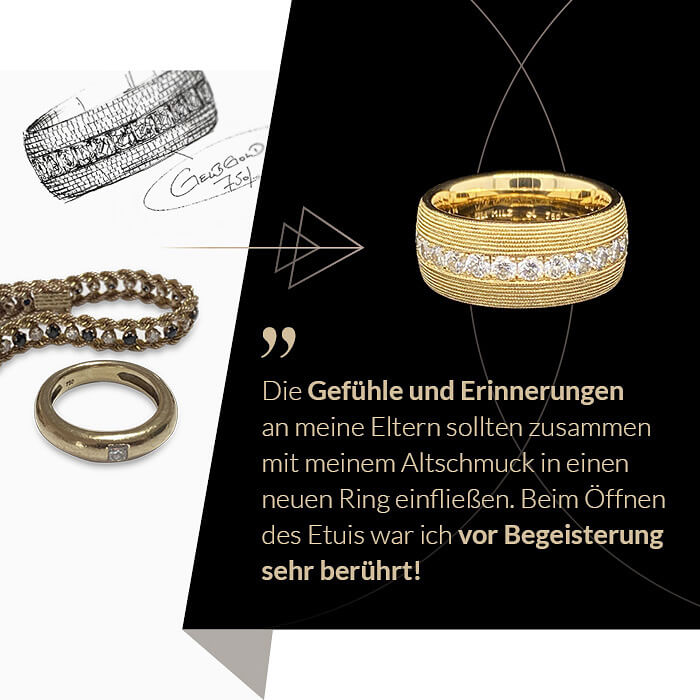 Ein Bandring aus sonnigem Gelbgold und glitzernden Brillianten