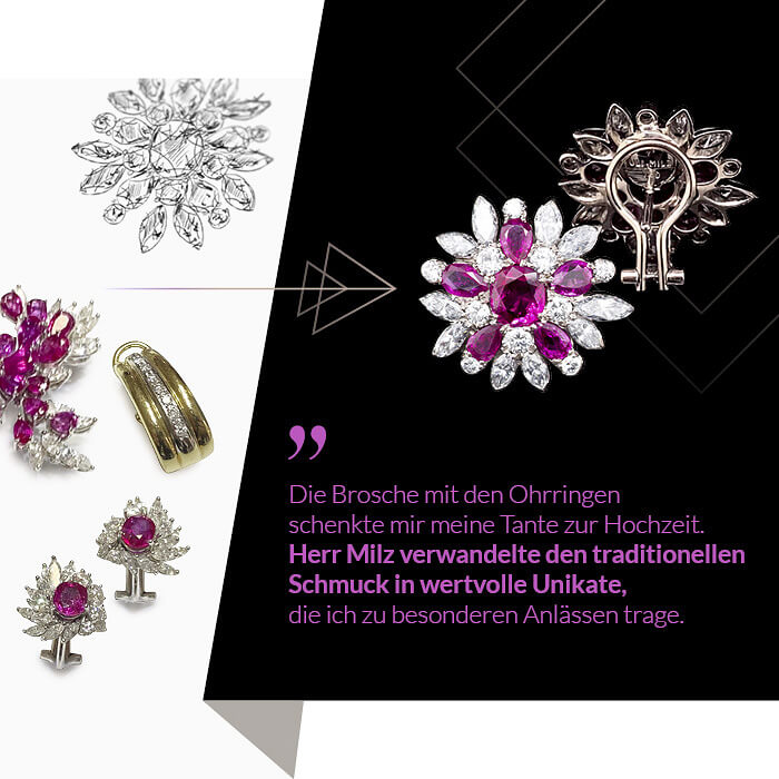 Exklusives Schmuckdsign, aus historischen Rubinen entstanden lebendige florale Ohrclips